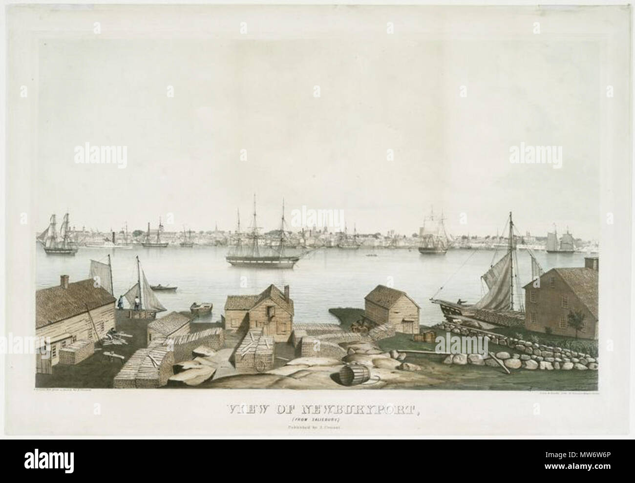 . Image Title: View of Newburyport, (from Salisbury.) Creator(s): Lane, Fitz Hugh, 1804-1865 -- Artist Conant, Alban Jasper, 1821-1915 -- Artist Additional Name(s): Conant, Alban Jasper, 1821-1915 -- Publisher Lane and Scott's Lithography -- Printer Of plates Published Date: [1846] Depicted Date: [1846] Medium: Lithographs -- Hand-colored Specific Material Type: Prints Item Physical Description: 1 print : tinted lithograph with hand coloring ; 40.6 x 64.4 cm. Standard Reference: Deák 546; Stokes P.1846-48-F-54 Source: New York Public Library. I.N. Phelps Stokes Collection of American Historica Stock Photo
