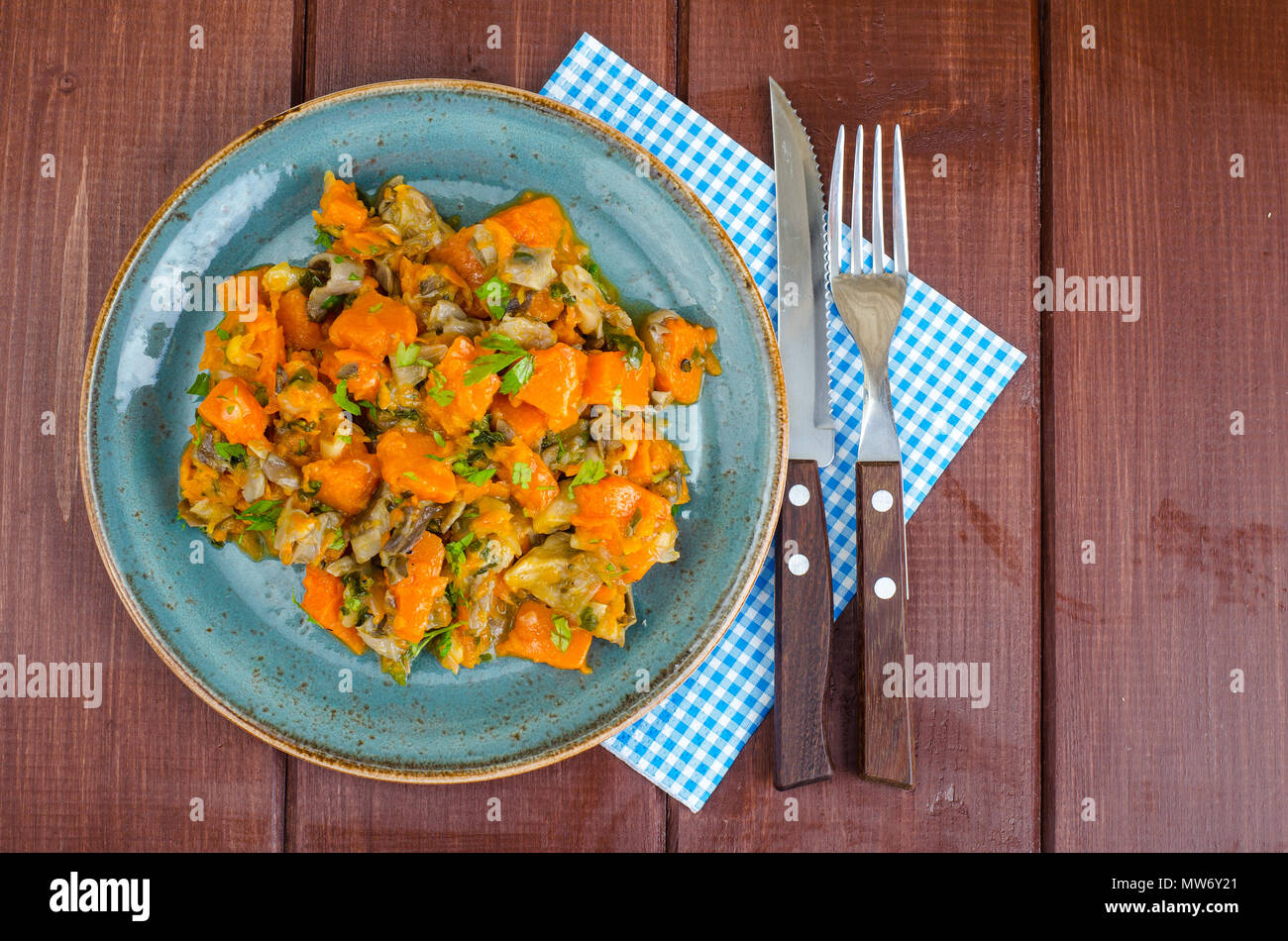 Vegetarian stew with muscatel pumpkin. Studio Photo Stock Photo