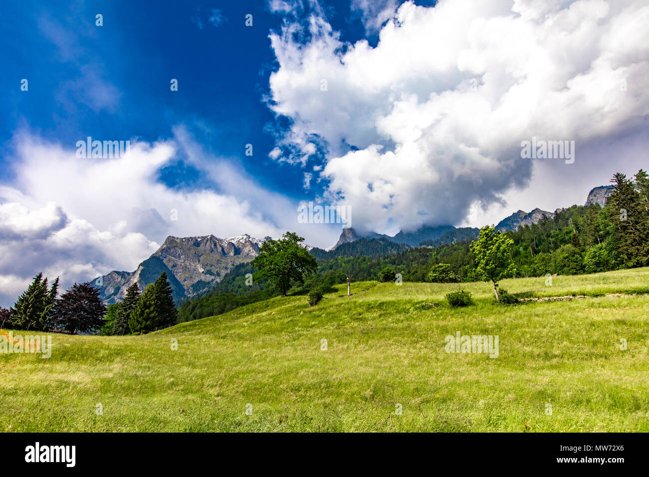 View at Swiss Alps Raetikon at Maienfeld, Switzerland Stock Photo