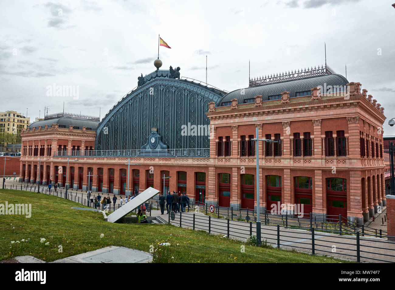 MADRID, SPAIN - APRIL 23, 2018: The facade of the Puerta de Atocha railway station in Madrid, Spain. Stock Photo