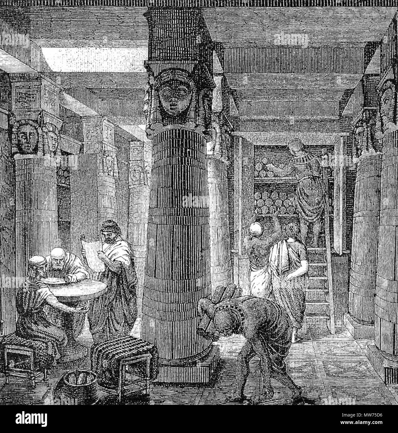 .  English: 'The Great Library of Alexandria' .  English: Artistic Rendering of the Library of Alexandria, based on some archaeological evidence. . 19th century  44 Ancientlibraryalex Stock Photo