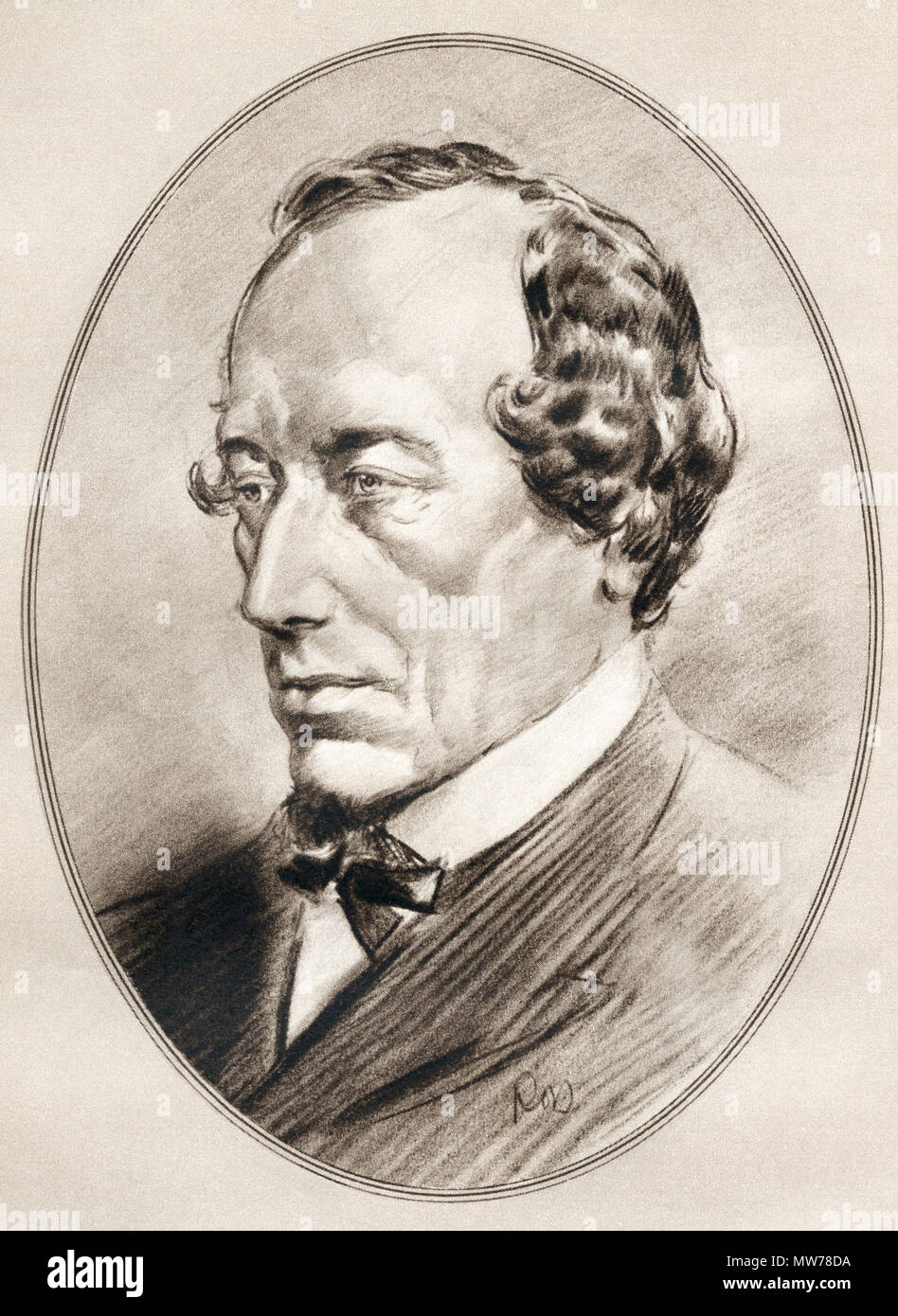 Benjamin Disraeli, 1st Earl of Beaconsfield, 1804 –  1881.  British statesman of the Conservative Party and two times Prime Minister of the United Kingdom.  Illustration by Gordon Ross, American artist and illustrator (1873-1946), from Living Biographies of Famous Men. Stock Photo