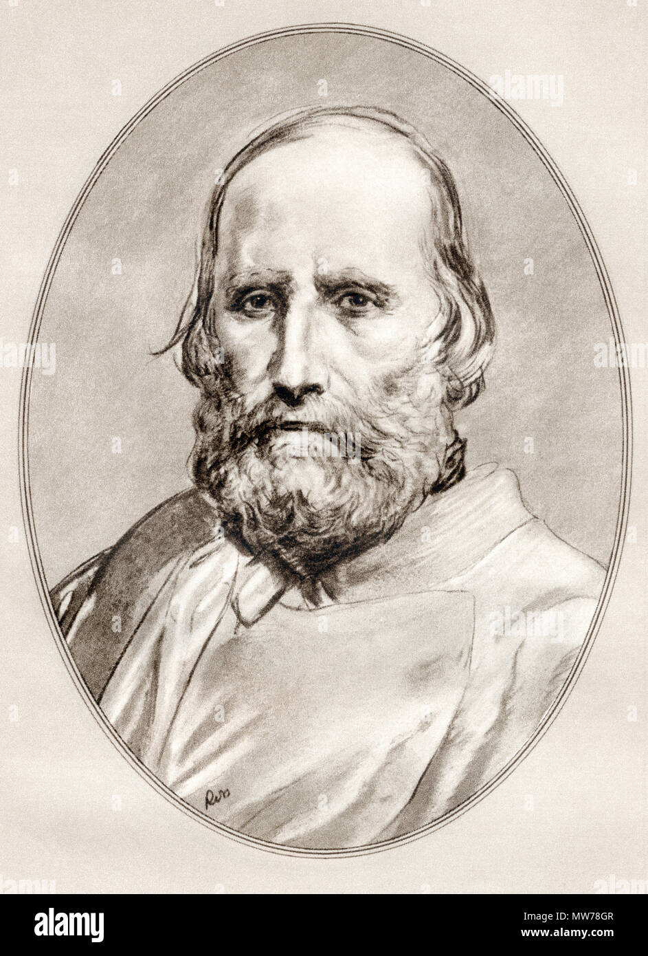 Giuseppe Garibaldi, 1807 – 1882.  Italian general, politician and nationalist.  Illustration by Gordon Ross, American artist and illustrator (1873-1946), from Living Biographies of Famous Men. Stock Photo