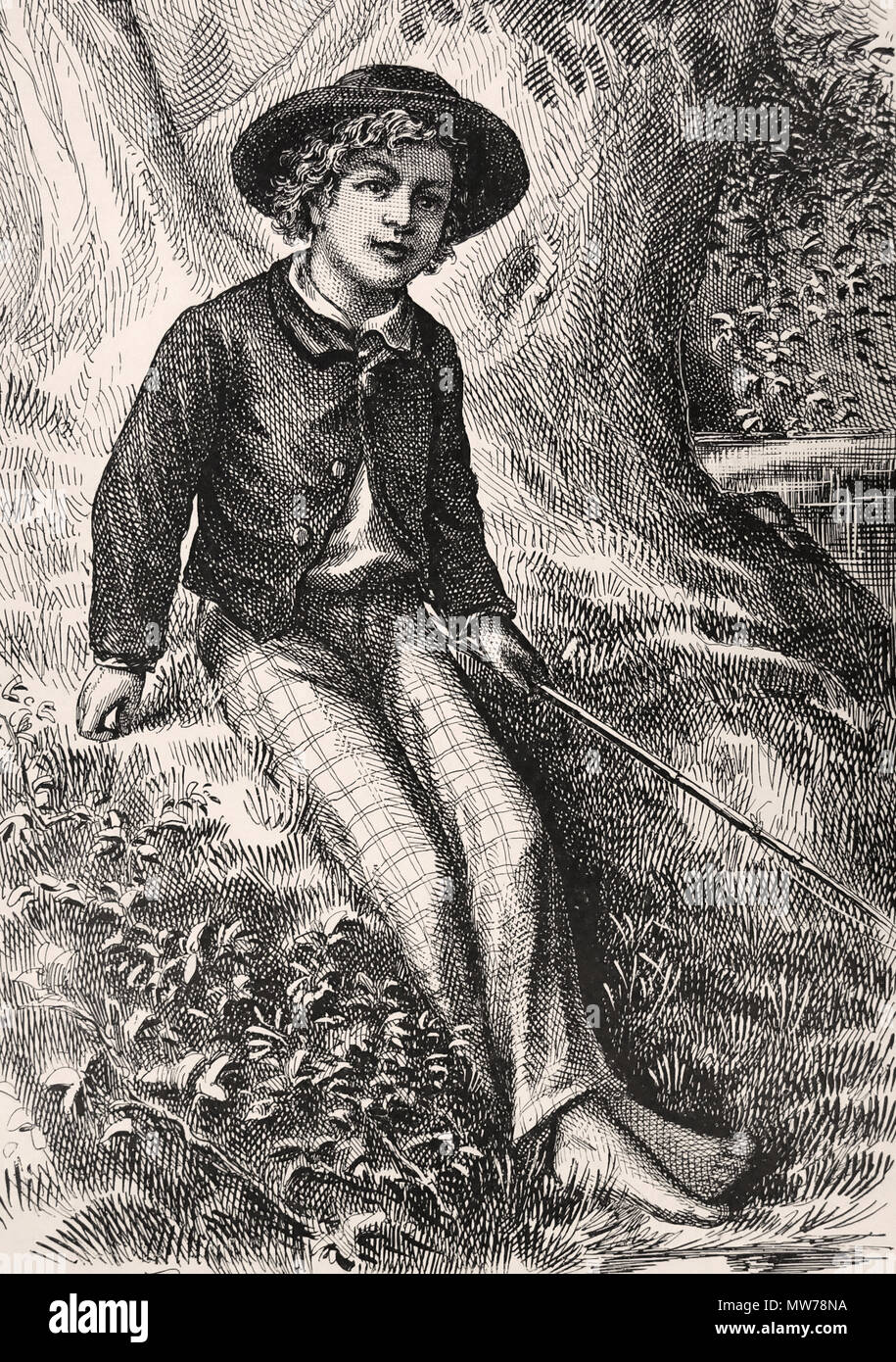 Frontispiece in 'The Adventures of Tom Sawyer' by Mark Twain. Hartford: The American Publishing Co., 1876. First Printing Stock Photo
