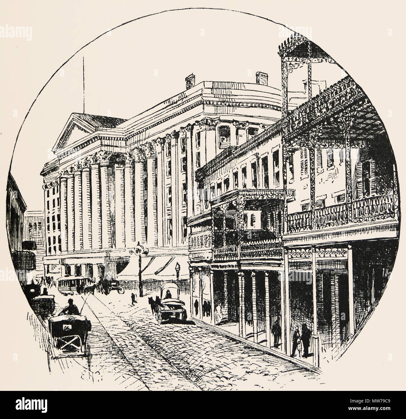 'The St. Charles Hotel in New Orleans' from 'Life on the Mississippi' by Mark Twain. Boston: James R. Osgood & Co., 1883. First edition Stock Photo