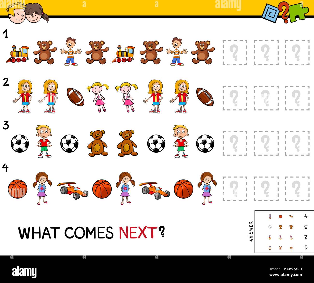 Cartoon Illustration of Completing the Pattern Educational Game for ...