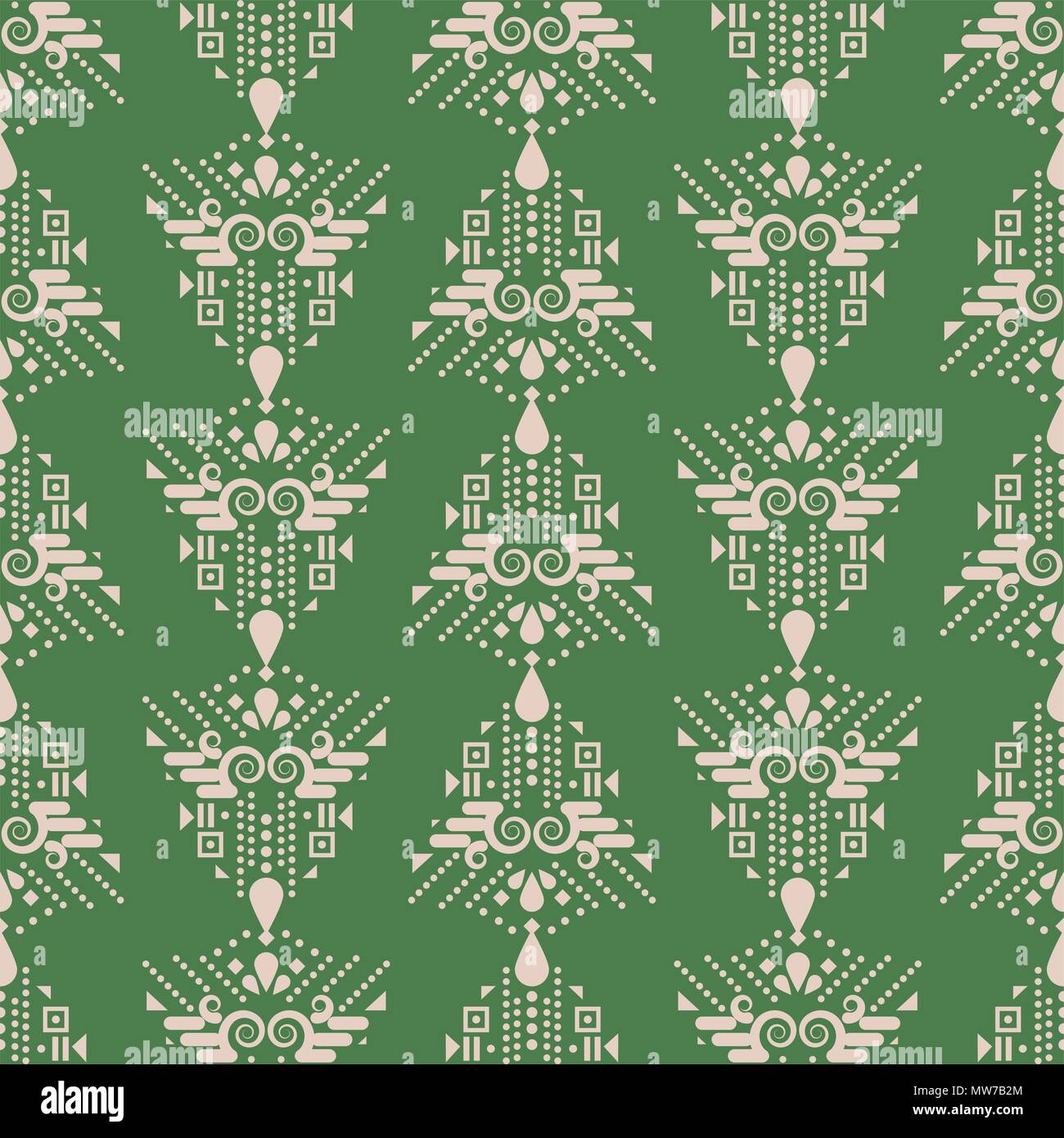 Ethnic green and beige boho simple geometric seamless vector pattern. Stock Vector