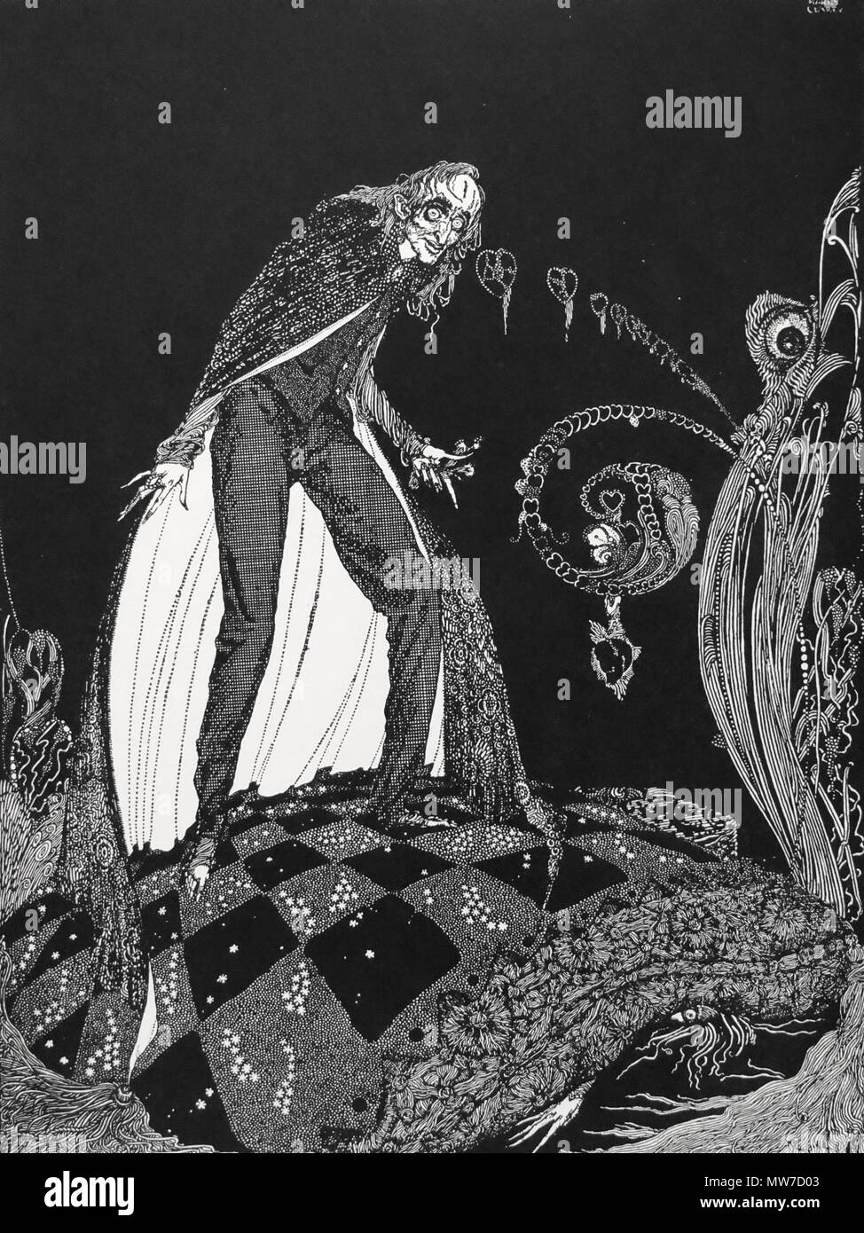 Harry Clarke - Irish illustrator - 'But, for many minutes, the heart beat on with a muffled sound.' Art by Harry Clarke for Poe's 'The Tell-Tale Heart' (1936) Stock Photo
