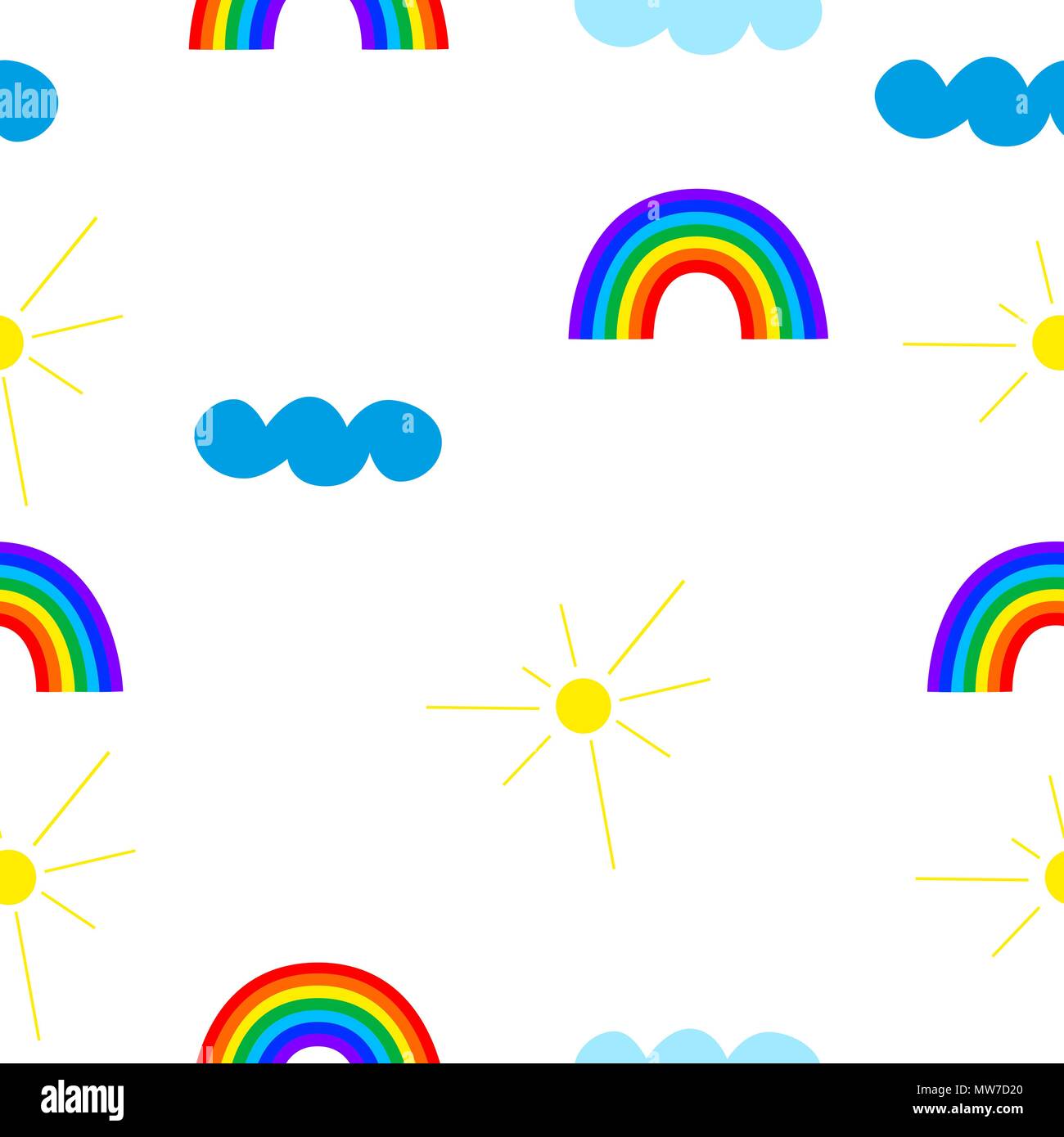 Seamless pattern of rainbow, sun and cloud. Stock Vector