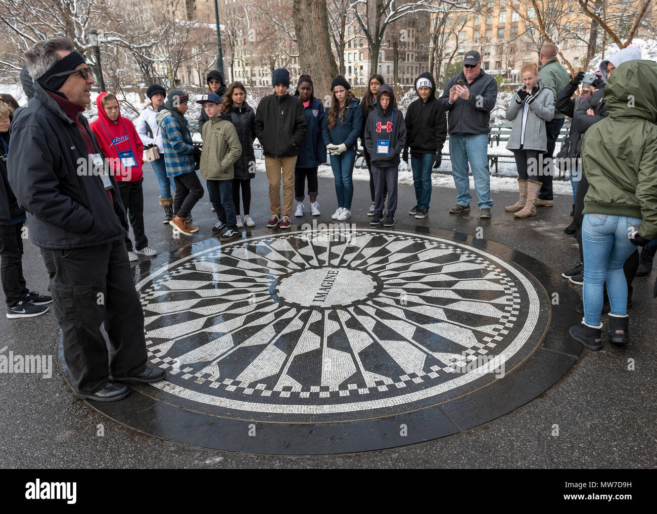Group of students visit Imagine mosaic in Central Park, New York City
