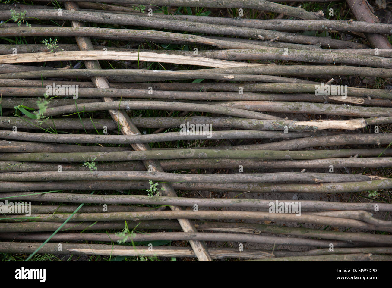 Close up of rattan on blue sky. Closeup of weaving rattan. Wallpaper of