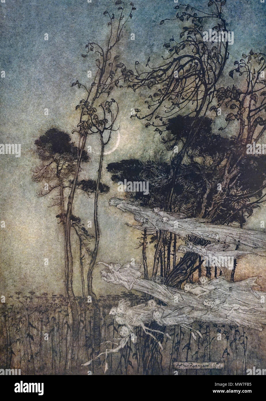 Arthur Rackham the moon, like to a silver bow newbent in heaven