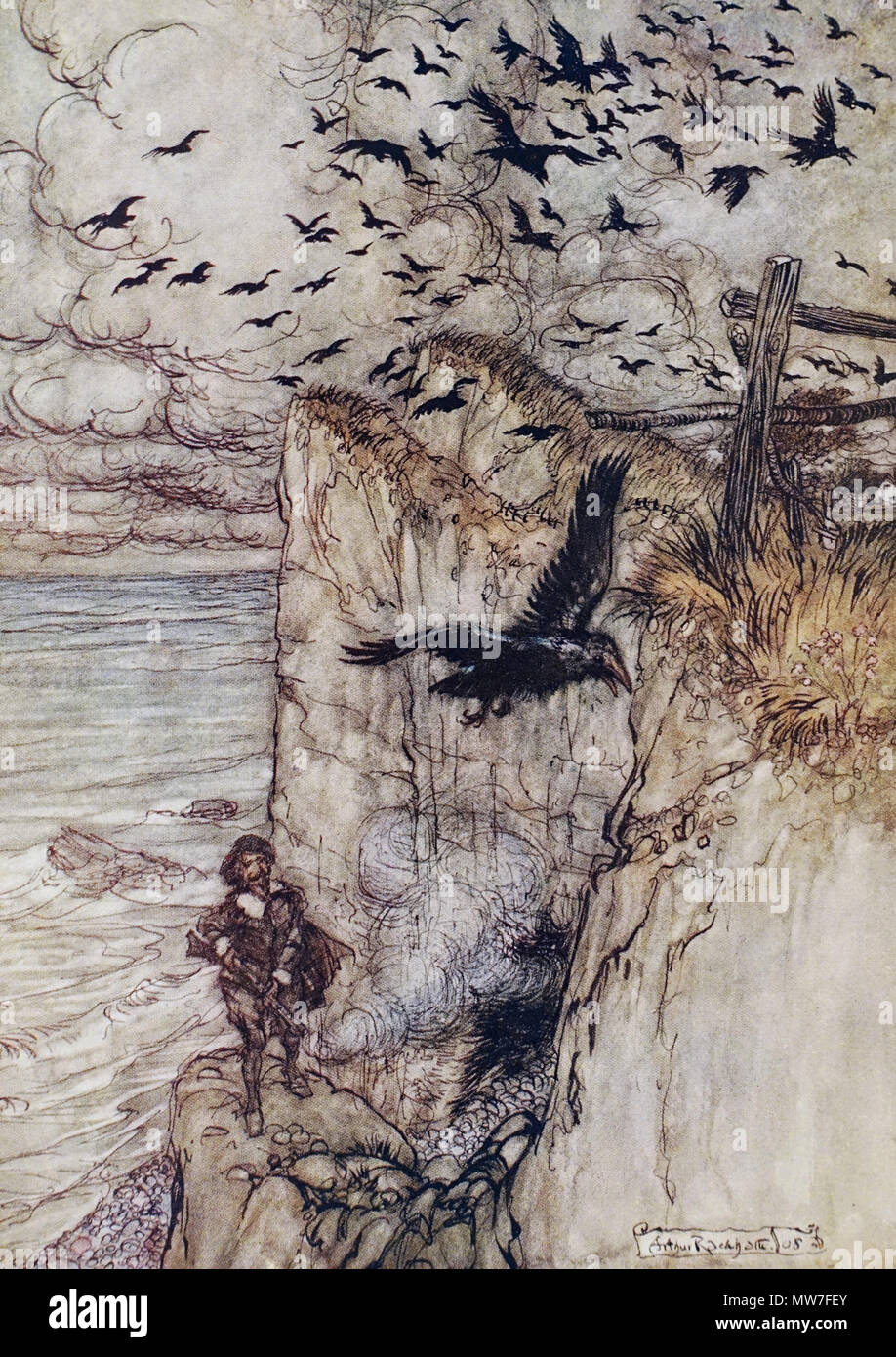 Arthur Rackham - ...russet-pated choughs, many in sort, rising and cawing at the gun's Stock Photo