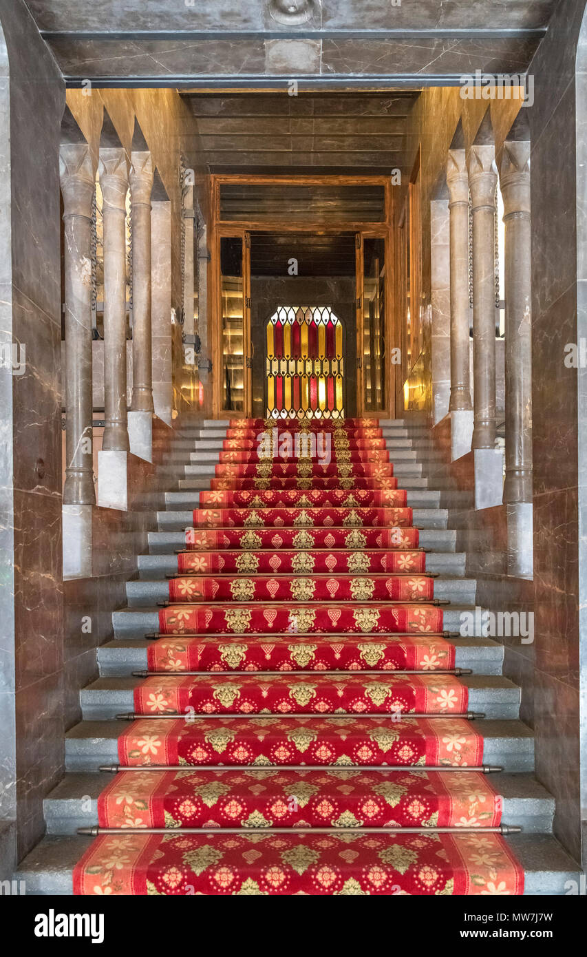 Main staircase in the Gaudi designed Palau Guell, El Raval, Barcelona, Spain Stock Photo