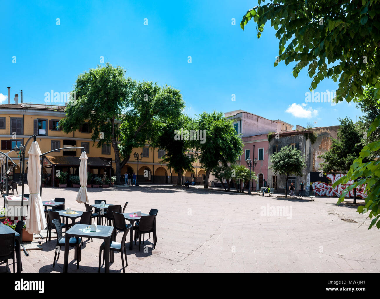 Garibaldi square - Piazza Garibaldi in Porto Torres, Sardinia, in a sunny day of spring Stock Photo