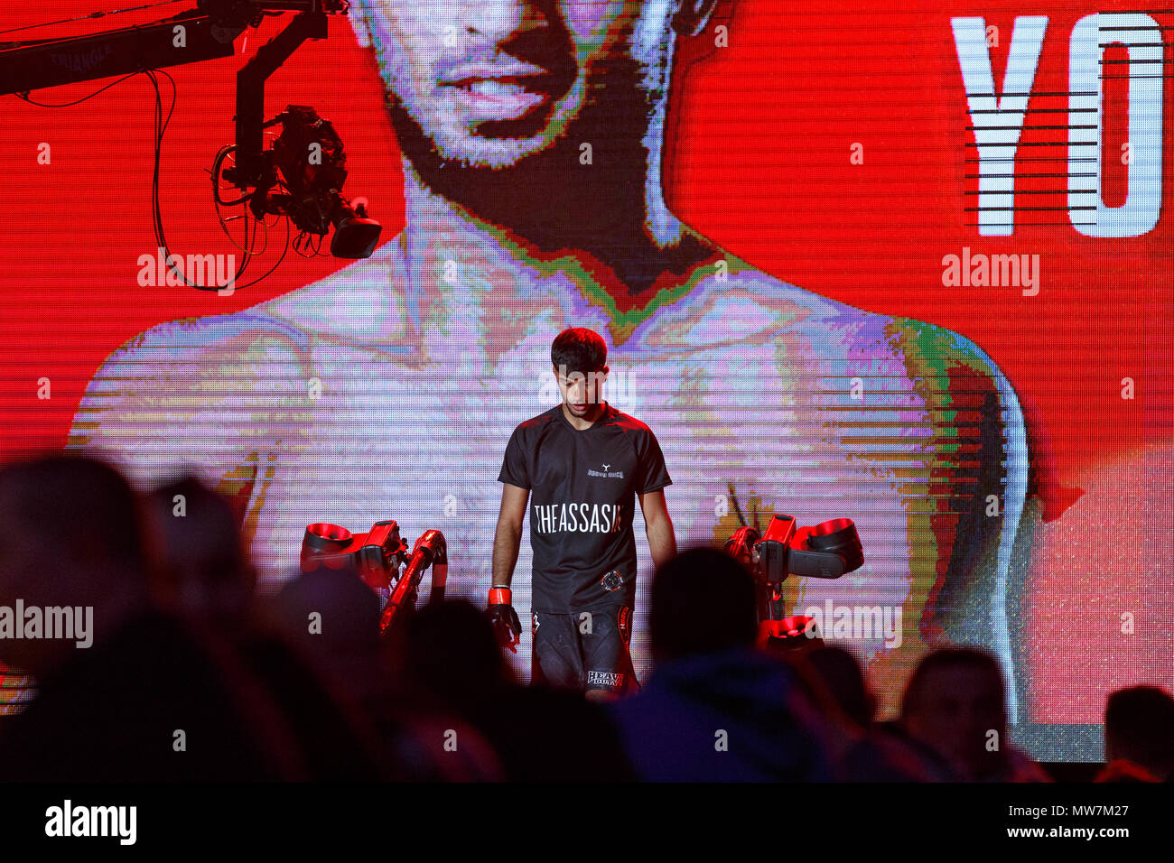 Shoaib Yousaf, British Mixed Martial Artist, makes his entrance into the arena at ACB 54 in
