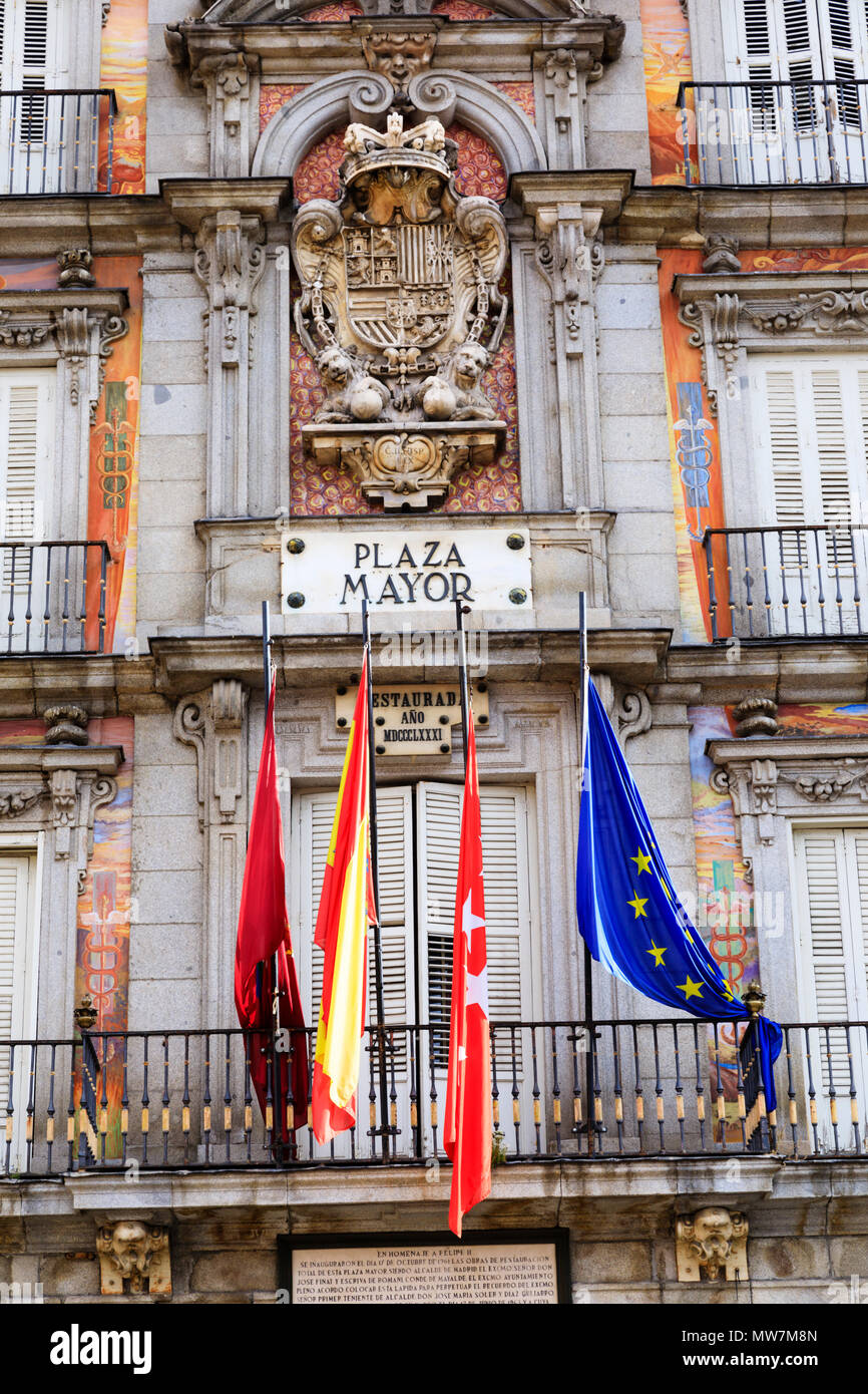 Detail from the front of Casa de la Panaderia, Plaza Mayor, Madrid, Spain. May 2018 Stock Photo