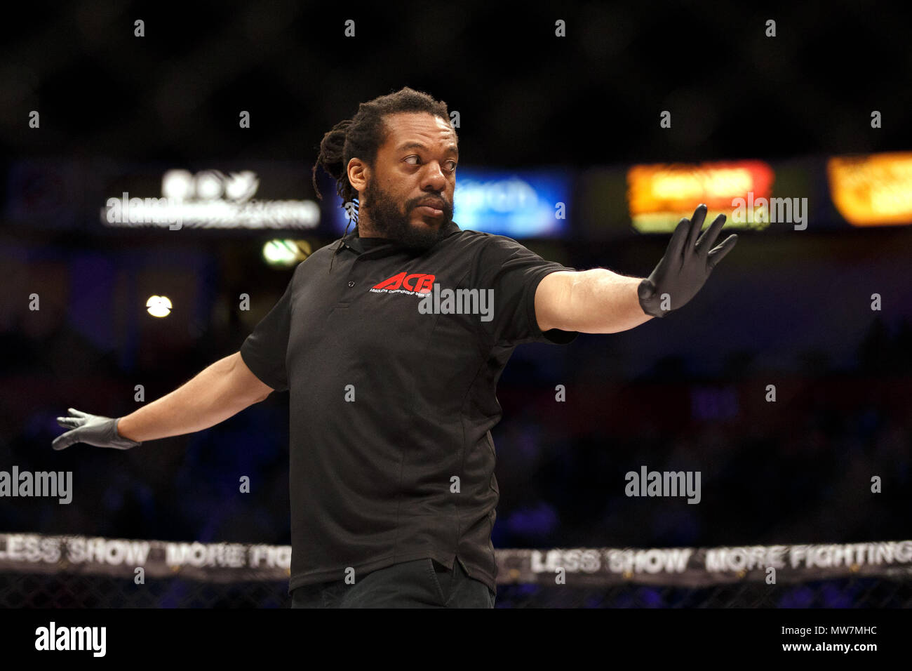 Herb Dean, Mixed Martial Arts referee, in action at Absolute Championship Berkut's ACB 54 event in Manchester, UK in March 2017. Stock Photo