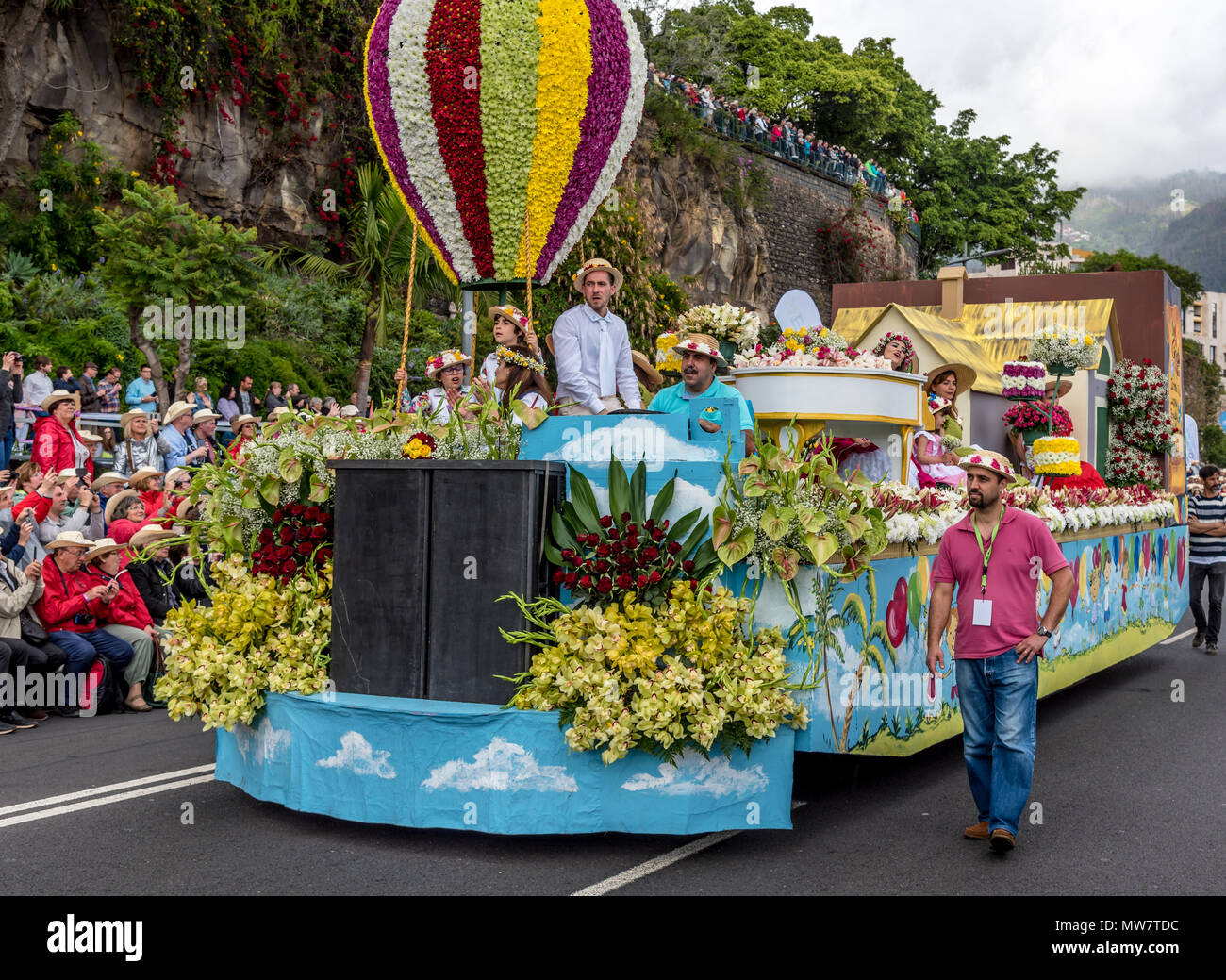 Festival float during the main Madeira Flower Festival parade Stock