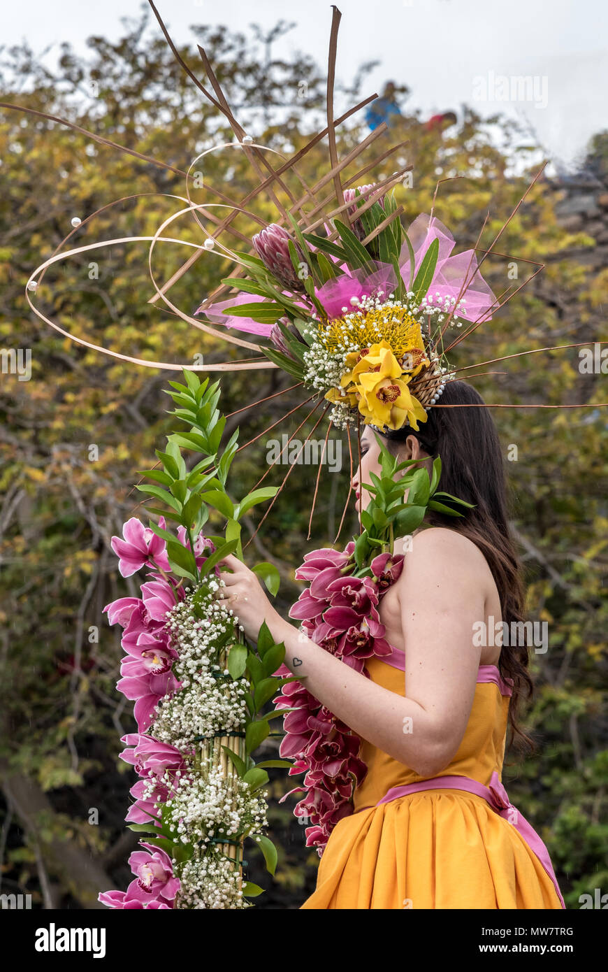 Madeira Flower Festival - elaborate floral headdress Stock Photo