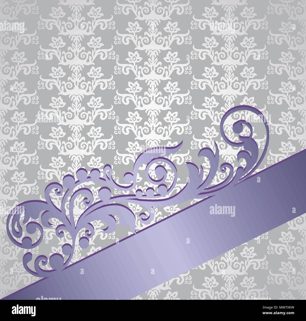 Silver and purple victorian style floral wallpaper book cover. This image is a vector illustration. Stock Vector