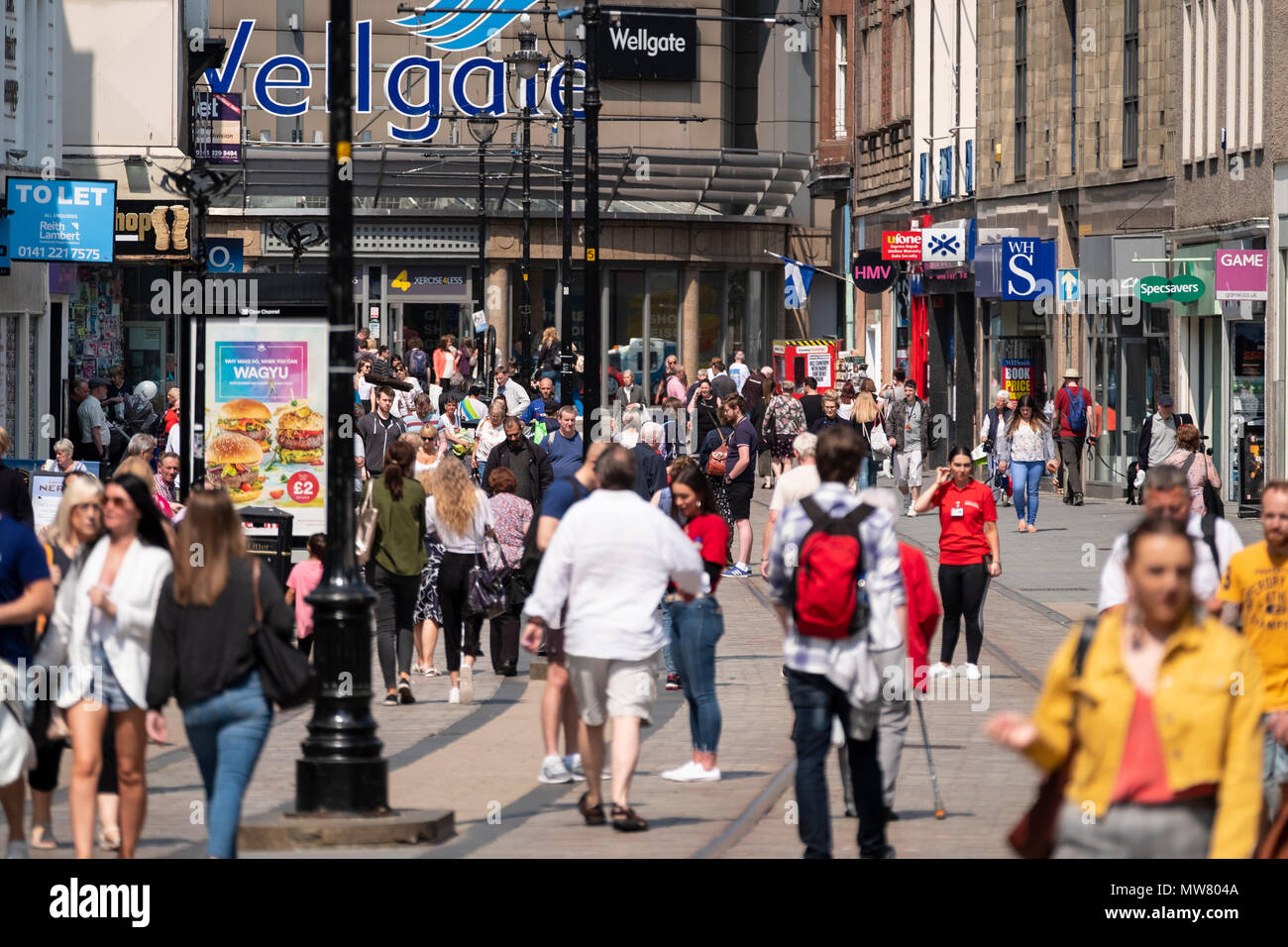 Busy Murraygate street pedestrianised shopping street in central Dundee