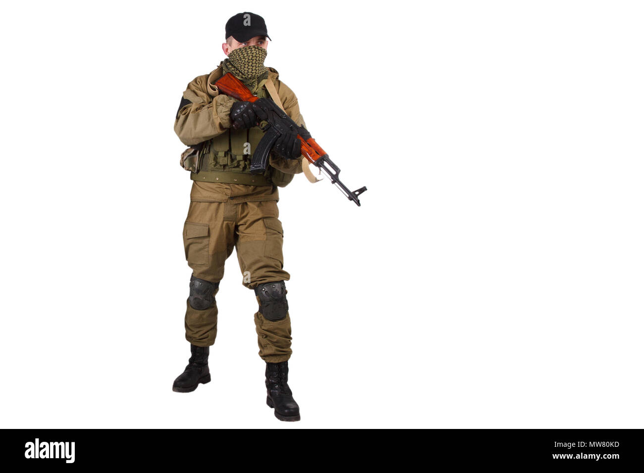 guerilla with AK 47 isolated on white background Stock Photo