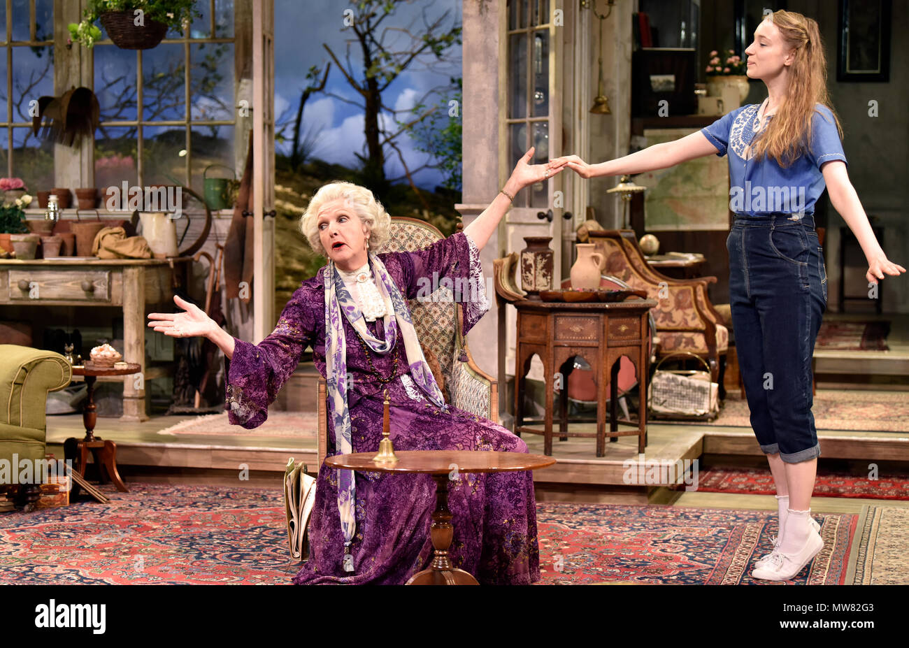 Penelope Keith (left, playing Mrs St Maugham) and Emma Curtis (playing
