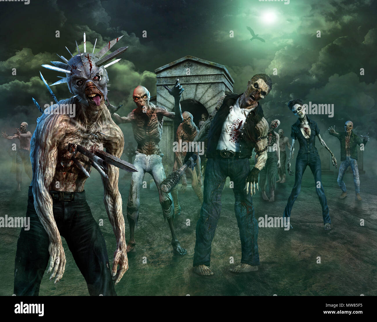 Zombie Scene 3D illustration Stock Photo