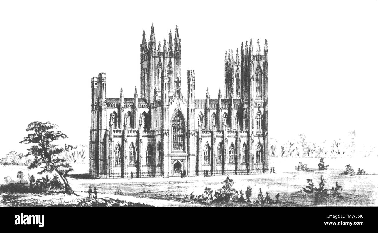 . English: St. Patrick's Cathedral, Armagh, as designed by Thomas J. Duff of Newry, c. 1840. circa 1840(dating according to Eileen Kane: Paul Cullen and the visual arts, p. 104, out of Dáire Keogh and Albert McDonnell (editors): Cardinal Paul Cullen and his World, Four Courts Press, Dublin 2011, ISBN 978-1-84682-235-3). Thomas J. Duff (c. 1792–1848) 56 Armagh St. Patrick's Cathedral as originally designed by Thomas J. Duff c. 1840 Stock Photo