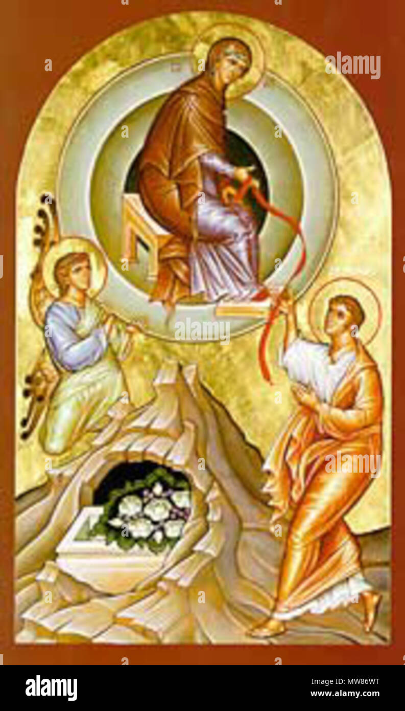 . Icon depiction the giving of the girdle to St Thomas the Apostle . 6 June 2006, 12:51. Paul Barlow 60 Assumptiongirdle Stock Photo