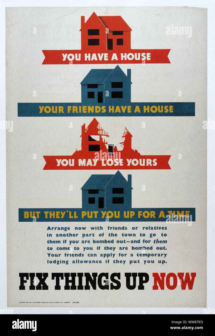 A second world war poster encouraging people to help each other during the Blitz - Fix Things Up Now Stock Photo