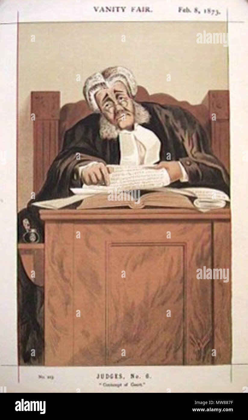 . Caricature of Sir James Bacon (1798-1895). Caption read 'Contempt of Court'. Bacon was Commissioner of Bankruptcy for London and later Chief Judge in Bankruptcy, Vice Chancellor, Judge of the High Court, Member of the Privy Council. Obituary : http://newspapers.nla.gov.au/ndp/del/article/9361092?searchTerm=James+Bacon . circa. 1872-1873 (published 8 February 1873). W Vine 67 James Bacon Vanity Fair 8 February 1873 Stock Photo