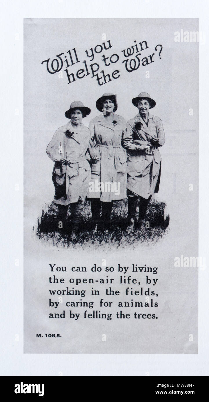 A British first world war poster promoting the Women's Land Army Stock Photo