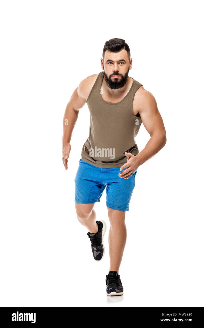 man running forward on white background Stock Photo Alamy