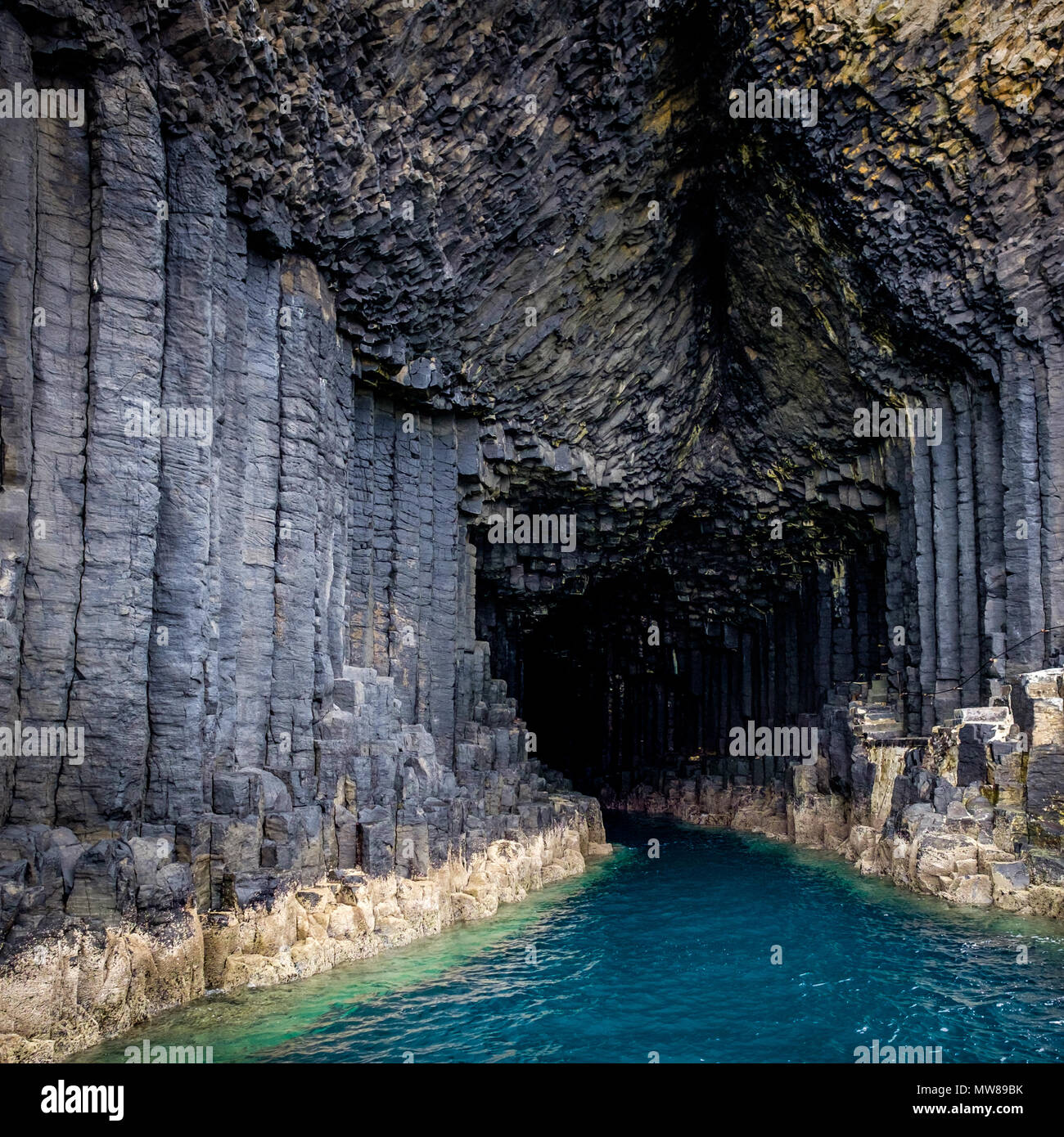 Inside the famous Fingal's Cave on Staffa Island, near the Isle of Mull in Scotland Stock Photo