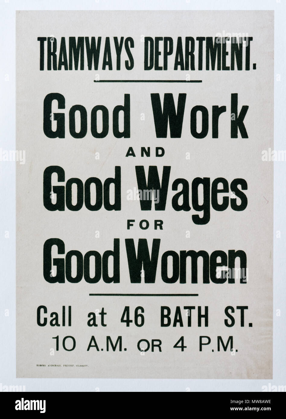 A British first world war poster offering women well paid jobs on the trams Stock Photo