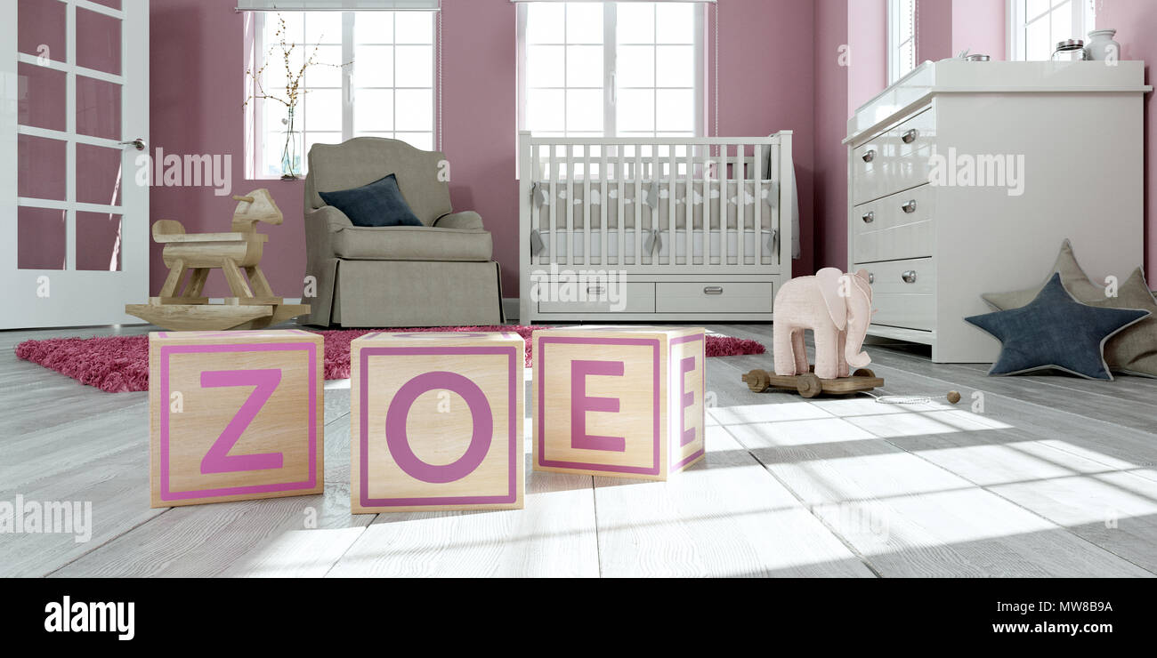 The name zoe written with wooden toy cubes in children's room Stock ...