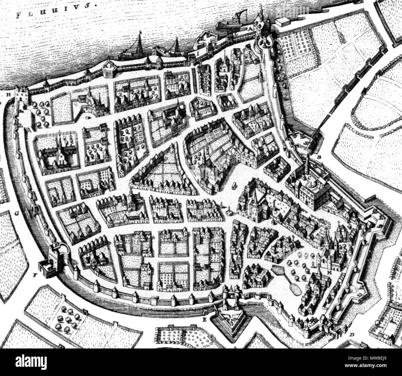 . Deutsch: Plan der Stadt Bonn von Matthäus Merian, gedruckt 1646 . 1646. Matthäus Mrerian d. Ä. 90 Bonn Merian Stock Photo