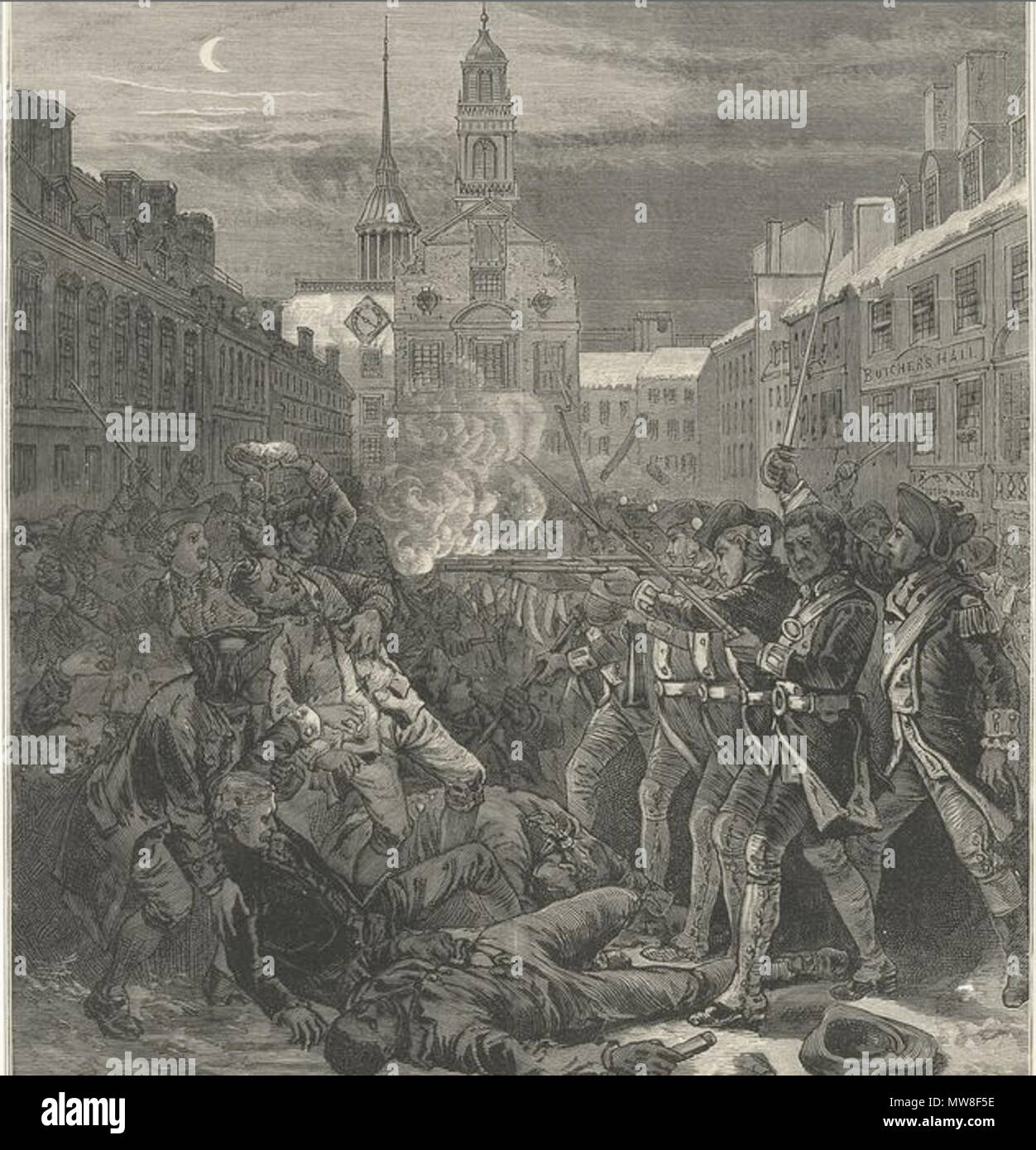 . Boston Massacre. circa 1870. Engraved, printed, and sold by Paul Revere, Boston 94 BostonMassacre ca1870 Stock Photo