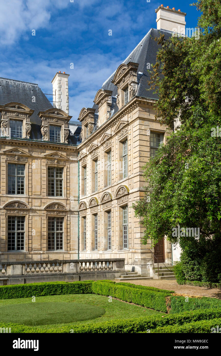 Morning sunlight on the ancient French architecture of Hotel de Sully, le Marais, Paris, France Stock Photo