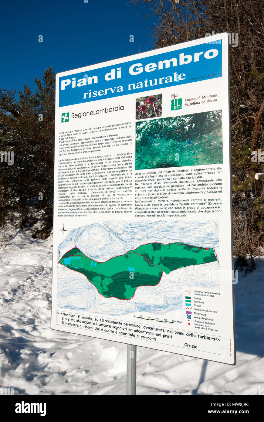Information sign in Pian di Gembro Nature Reserve, Lombardy, Italy Stock Photo