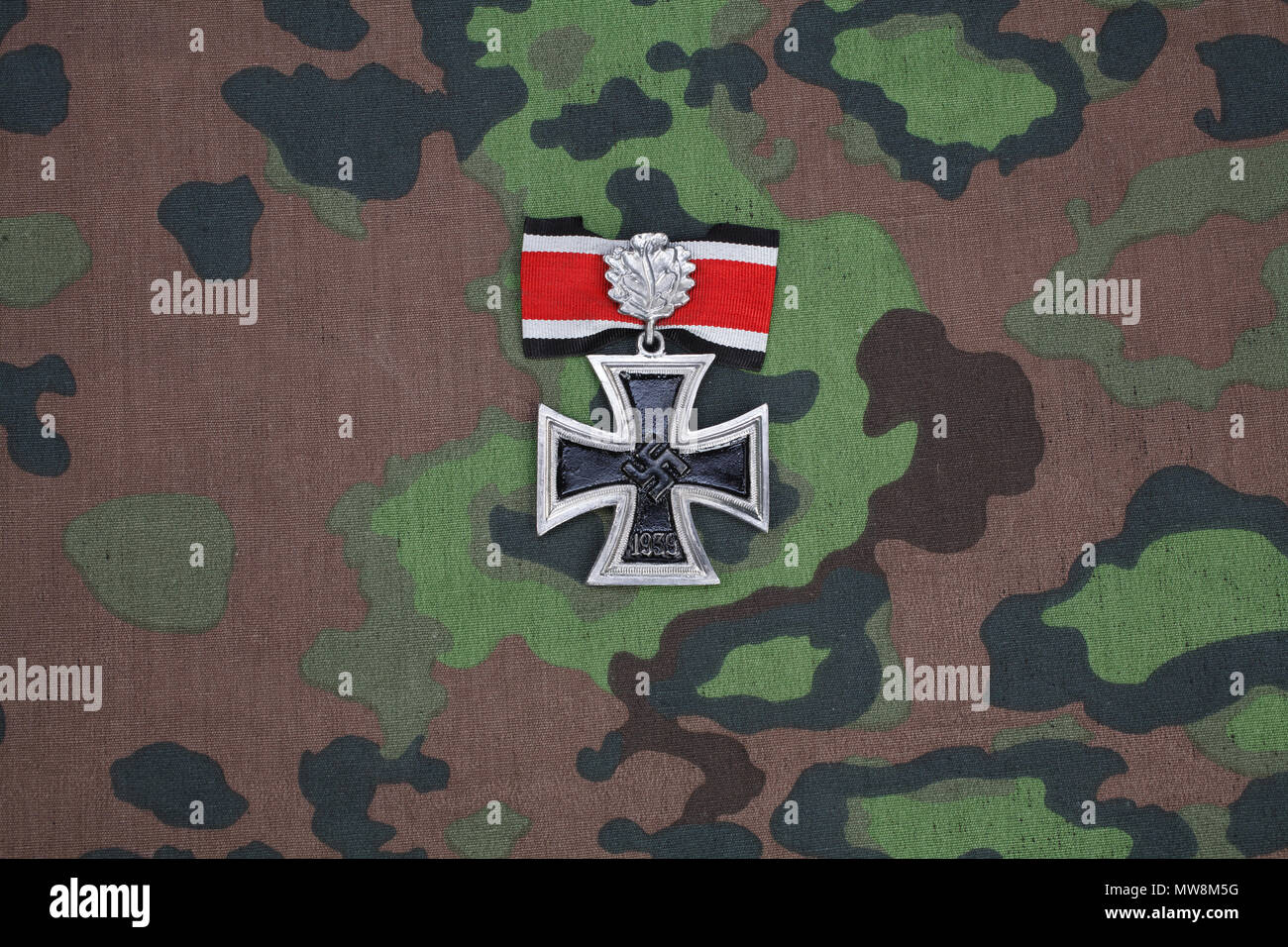 nazi award - Knight's Cross of the Iron Cross on SS camouflage uniform Stock Photo