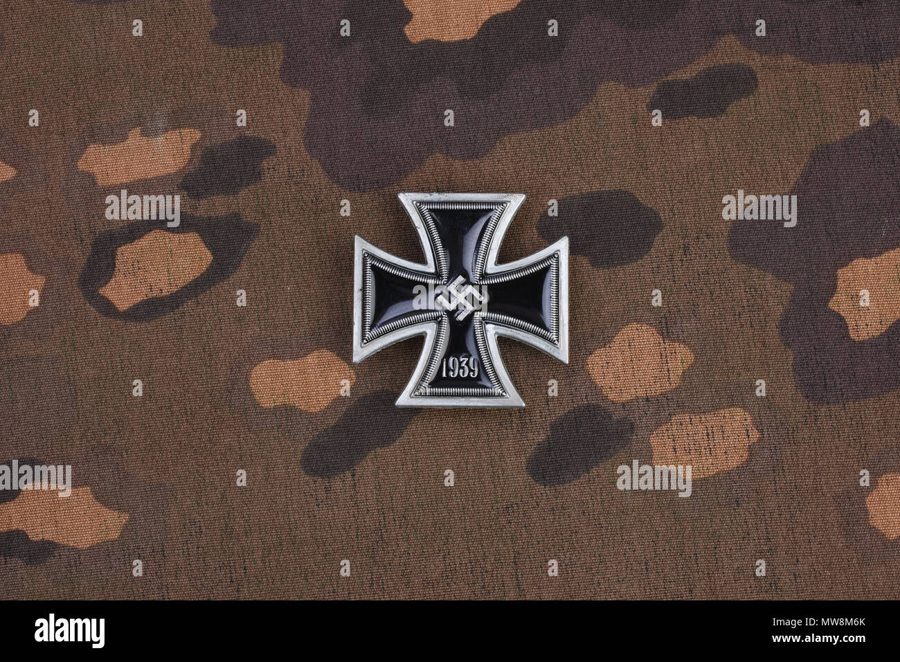 nazi german award Iron Cross on SS camouflage uniform Stock Photo