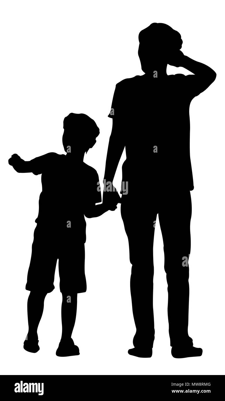 Parent and child silhouettes isolated on white Stock Photo