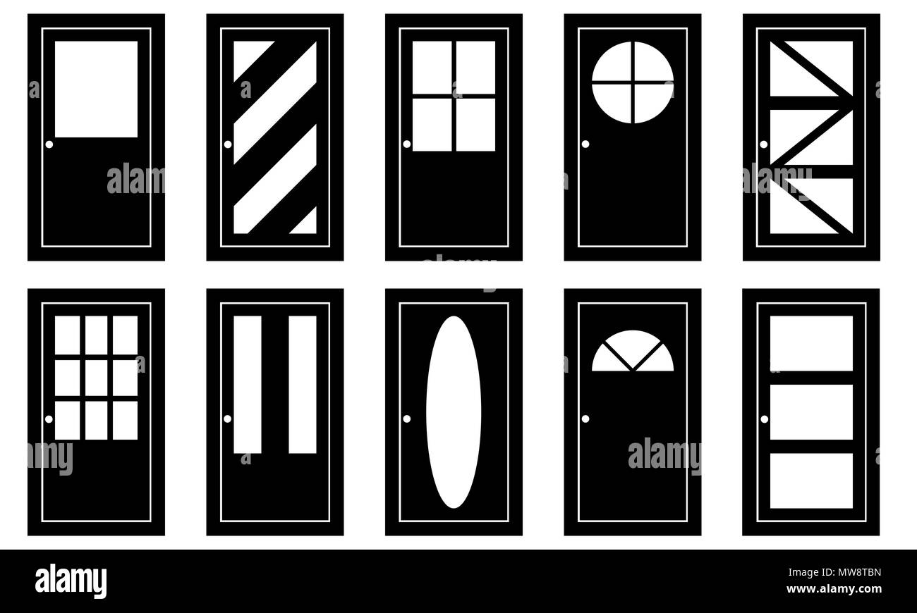 Set of different doors isolated on white Stock Photo