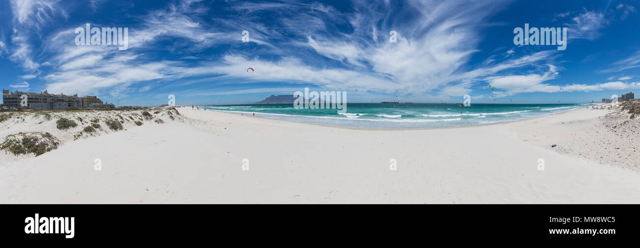 Panorama of Table Mountain from Blouberg with blue sky Stock Photo