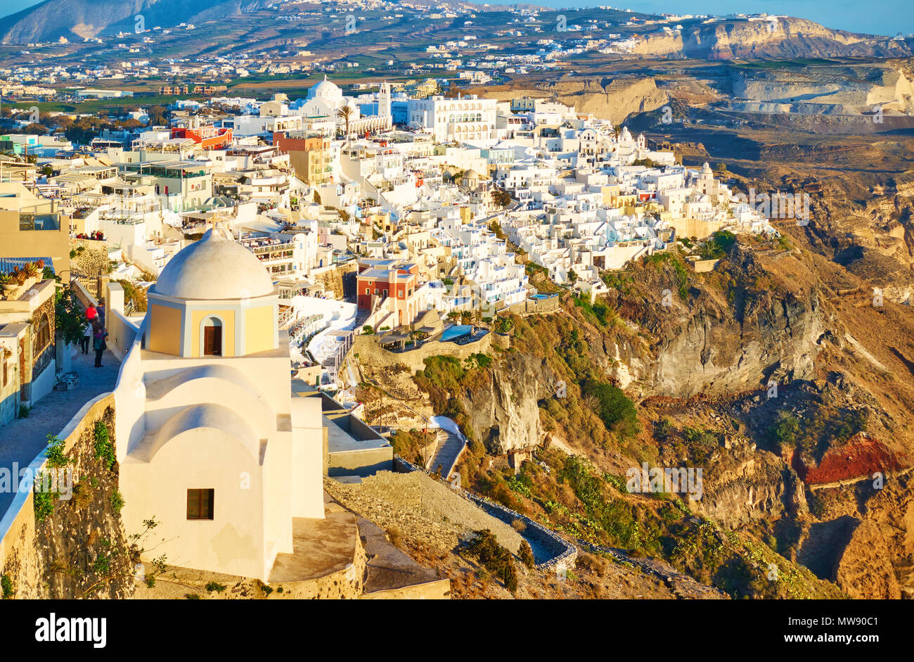 Panoramic view of Thira town on an edge of rock, Greece Stock Photo