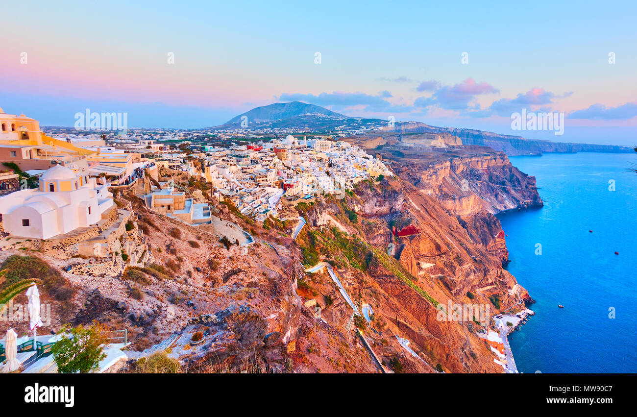 Santorini Island and Thira town on the very brink of a precipice, Greece Stock Photo
