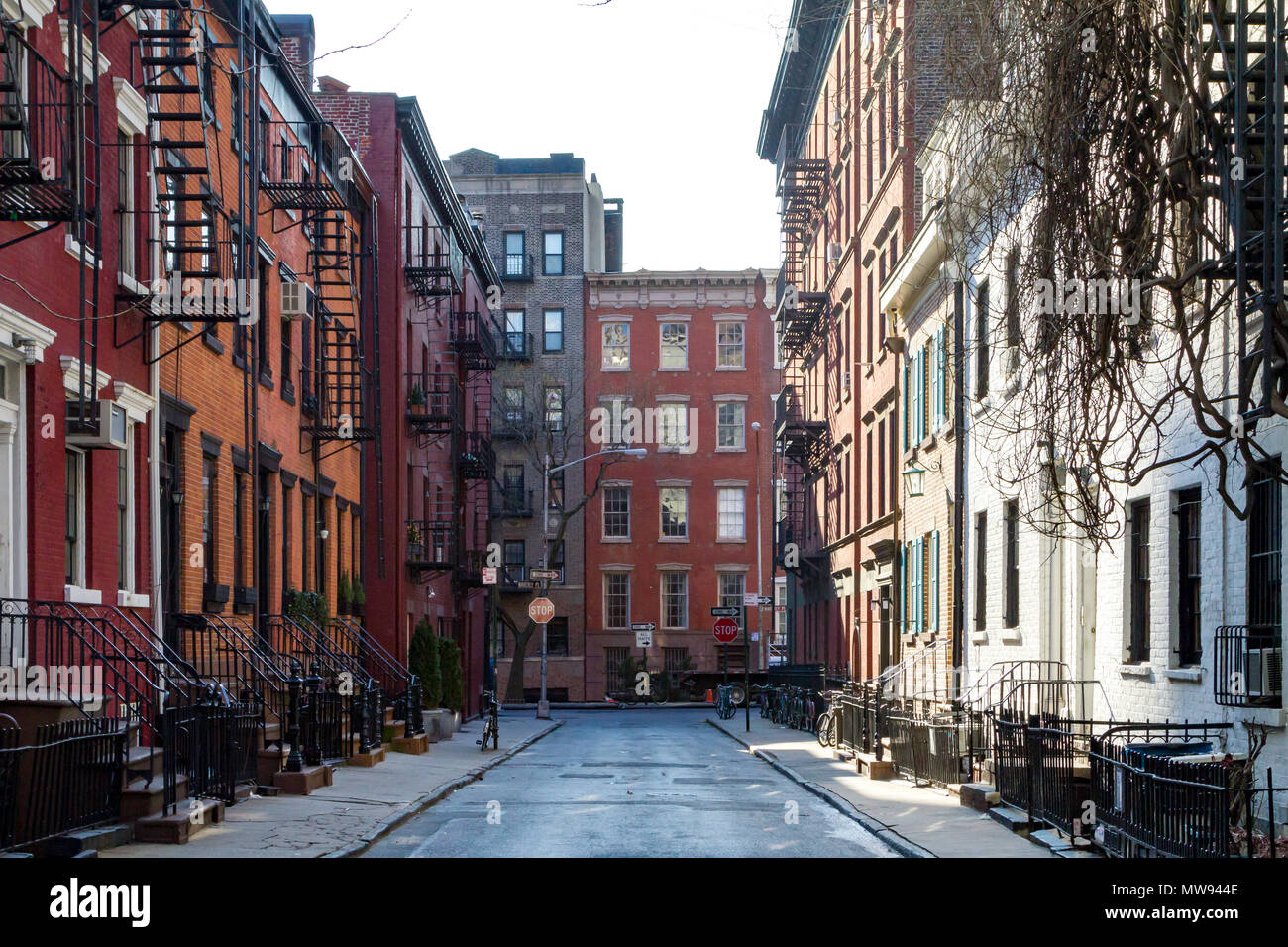 Historic block of buildings on Gay Street in Greenwich Village neighborhood of Manhattan in New York City Stock Photo